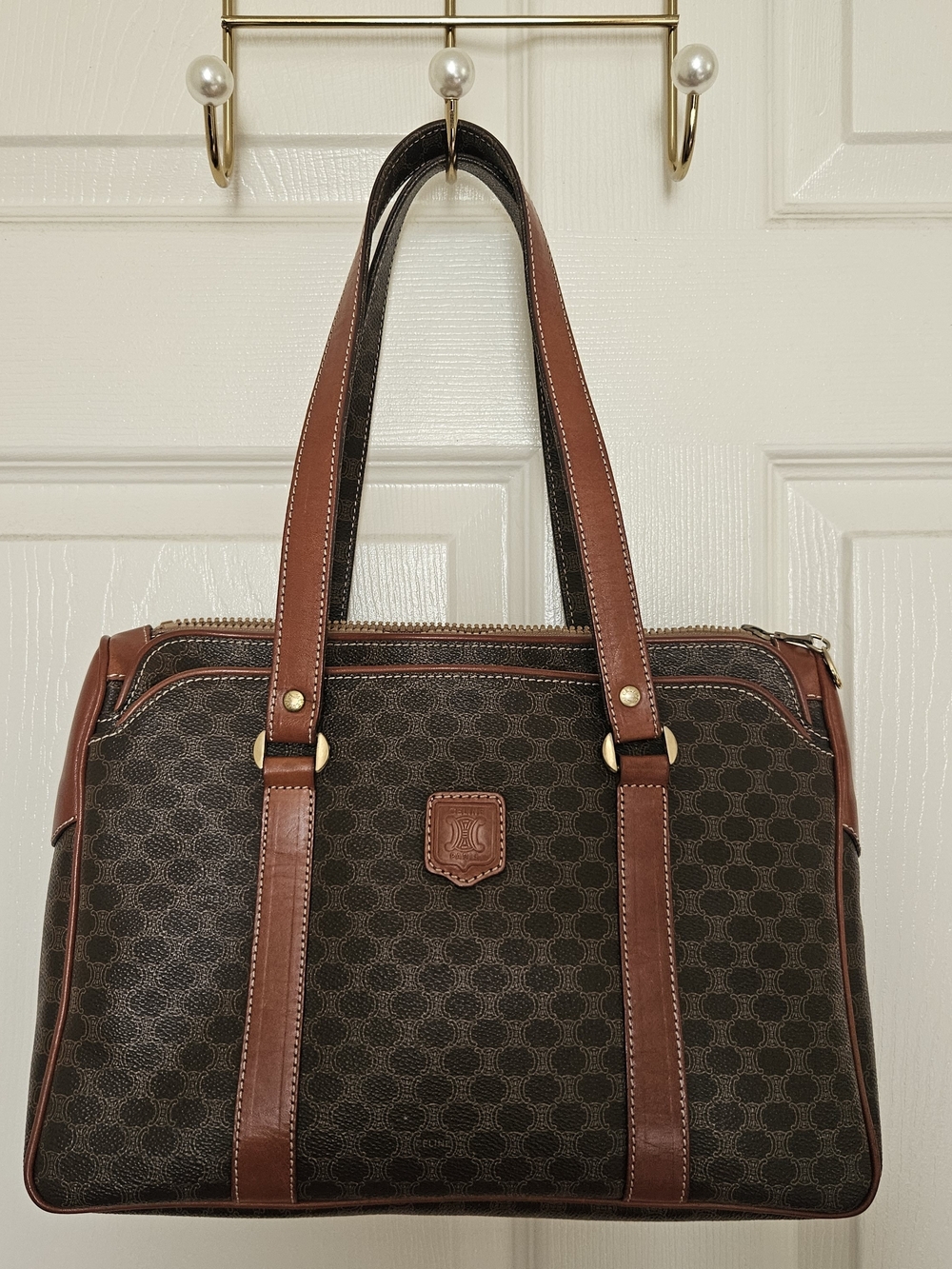 Auth Celine Macadam Canvas Handbag